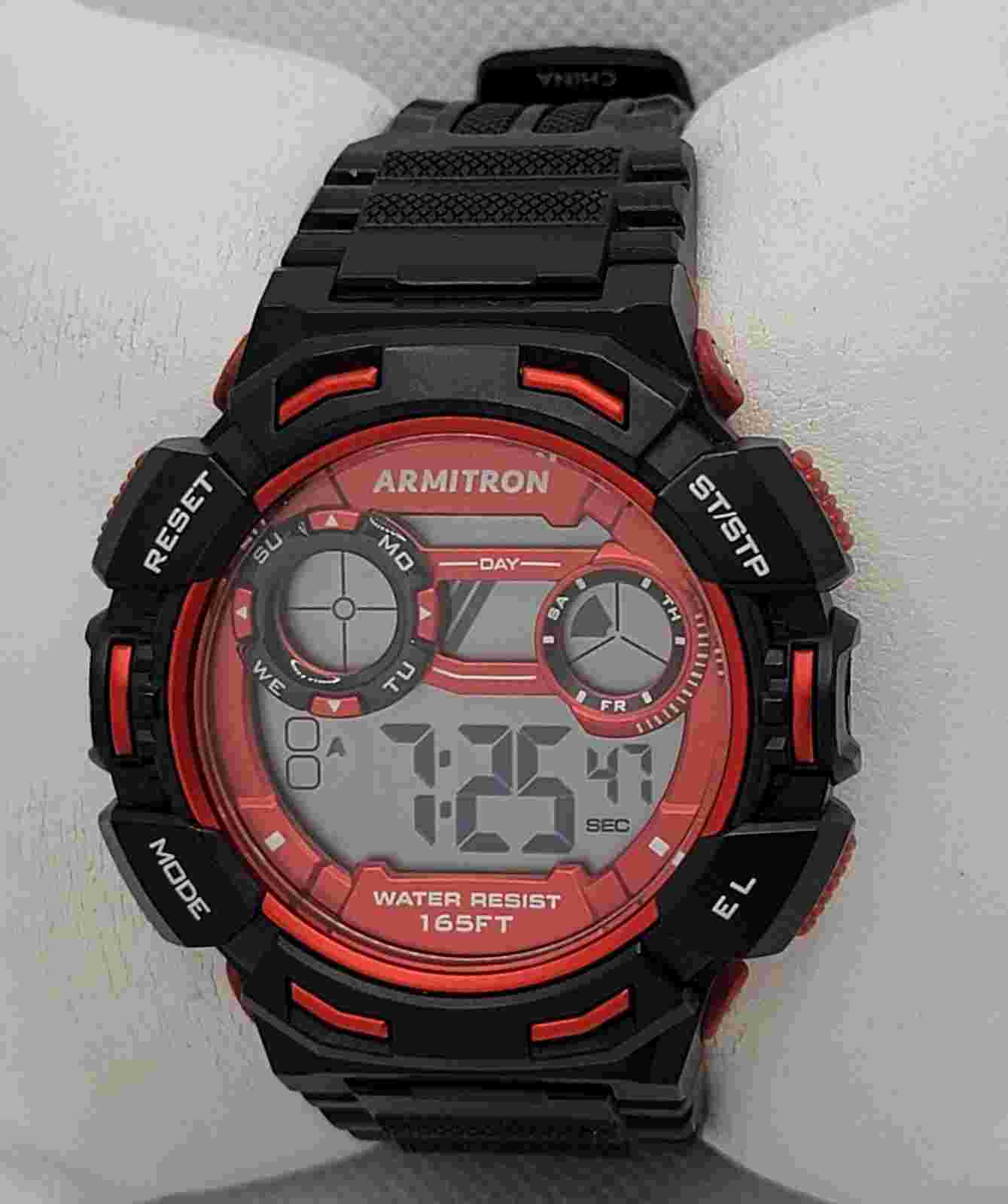 Mens Armitron Pro Sport Chrono Black Red Digital Watch 40/8393 K2
