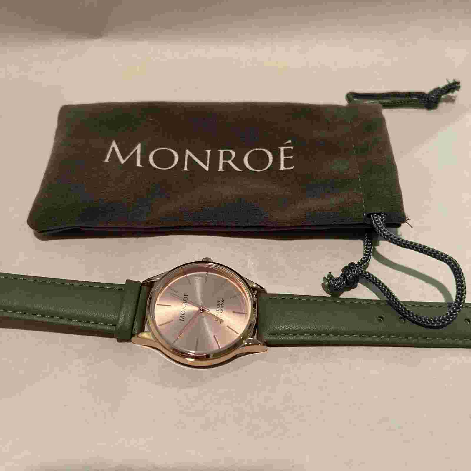 Monroe By Maestro Watch Classique Rose Gold Gray Leather Band New W Duster Bag