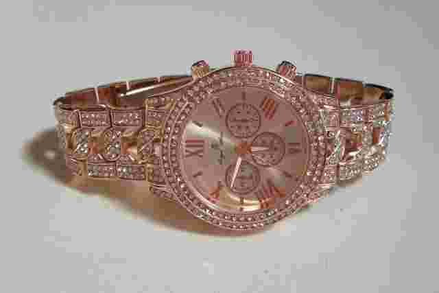 Men's Stones Rose Gold Finish Angel Star Fashion Dress Up Or Hip Hop Watch