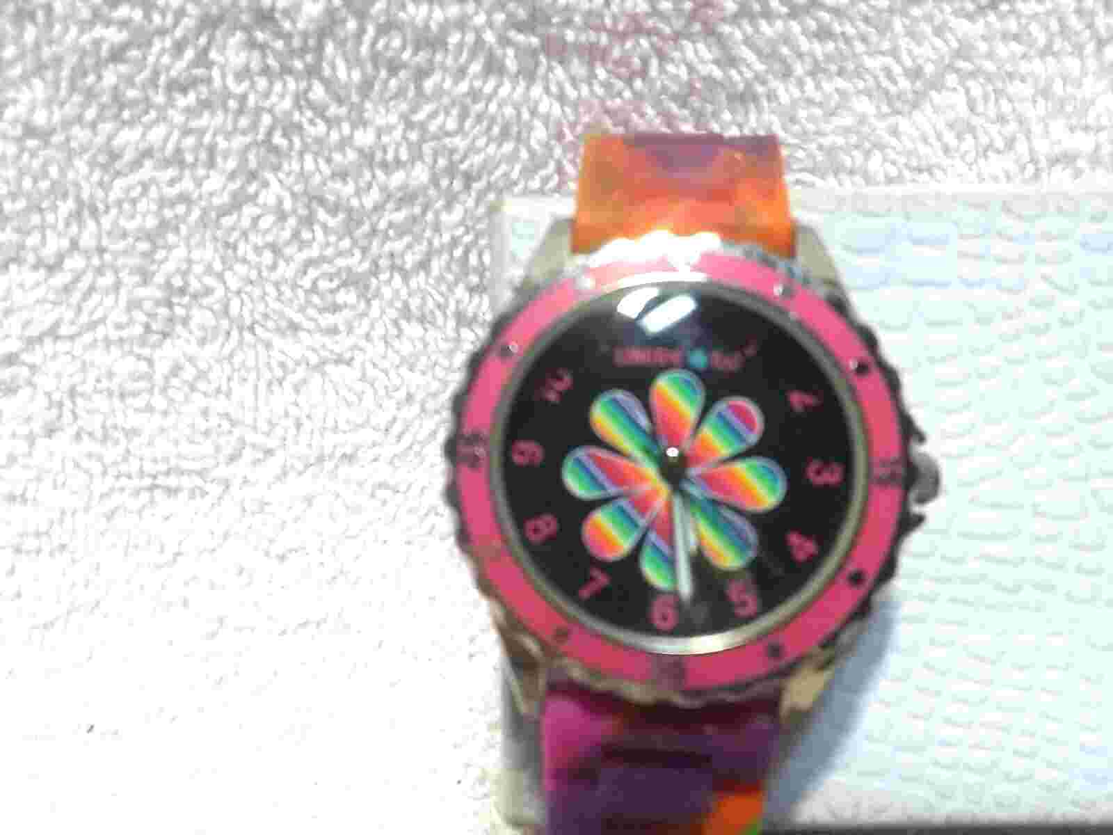 Flower Power Limited Too Quartz  Watch Rainbow Band New Battery Works Great