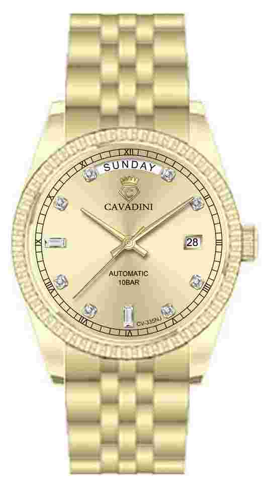 Cavadini Automatic Miyota 8285 Watch Leonardo CV-335NJ Stainless Steel Gold-Gold