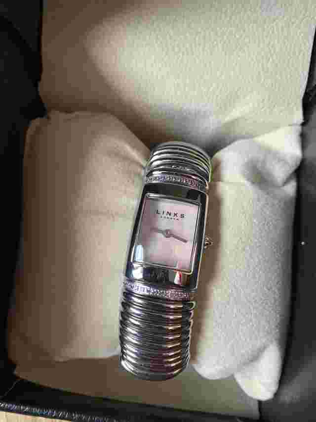 Genuine Links of London Sweetie Watch, Pink Mother Of Pearl & Pink Diamantés, S