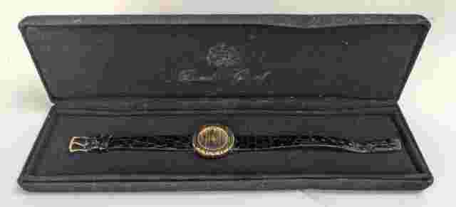 X Rare Bueche Girod 18 Kt Go Wrist Watch with Original Band & Case 18kt