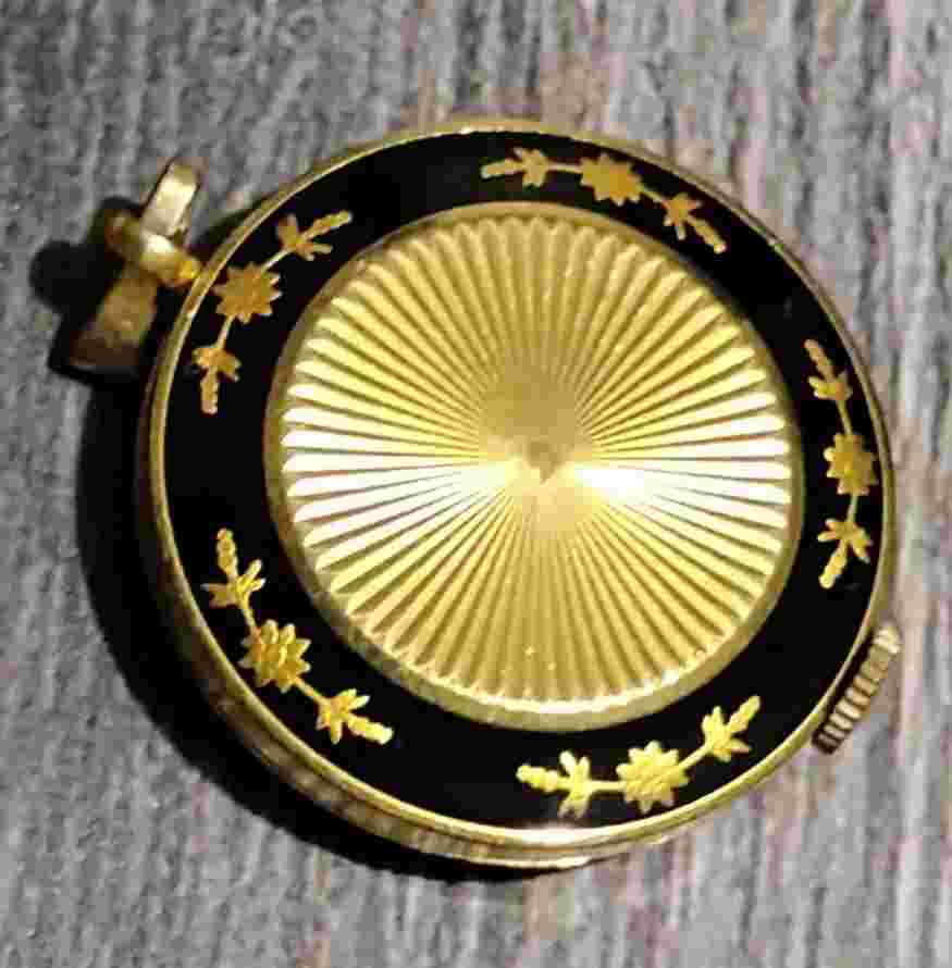 1960s Kelbert Heno Swiss Made 17 Jewel Cobalt Women's Gold Pendant Watch Works.
