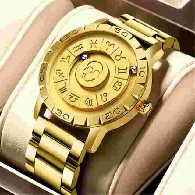 LIGE FOXBOX Watch Men Mirrorless Magnetic Bead Gold Steel Watch Males Wristwatch