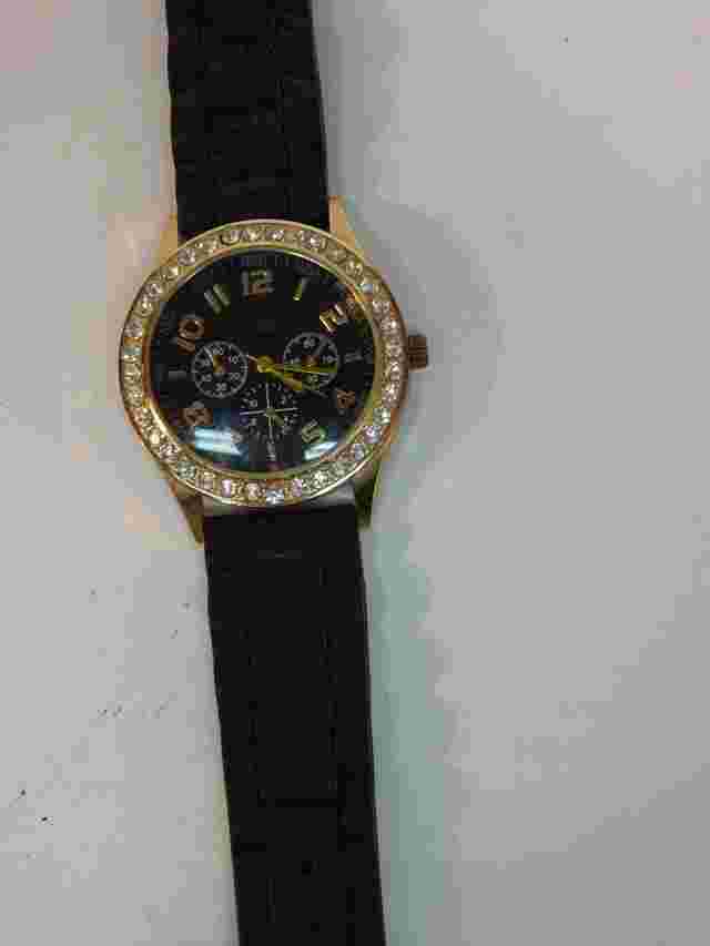 DARICE Crystal Embellished Black Silicone Band Ladies Watch Gold-Tone Bezel