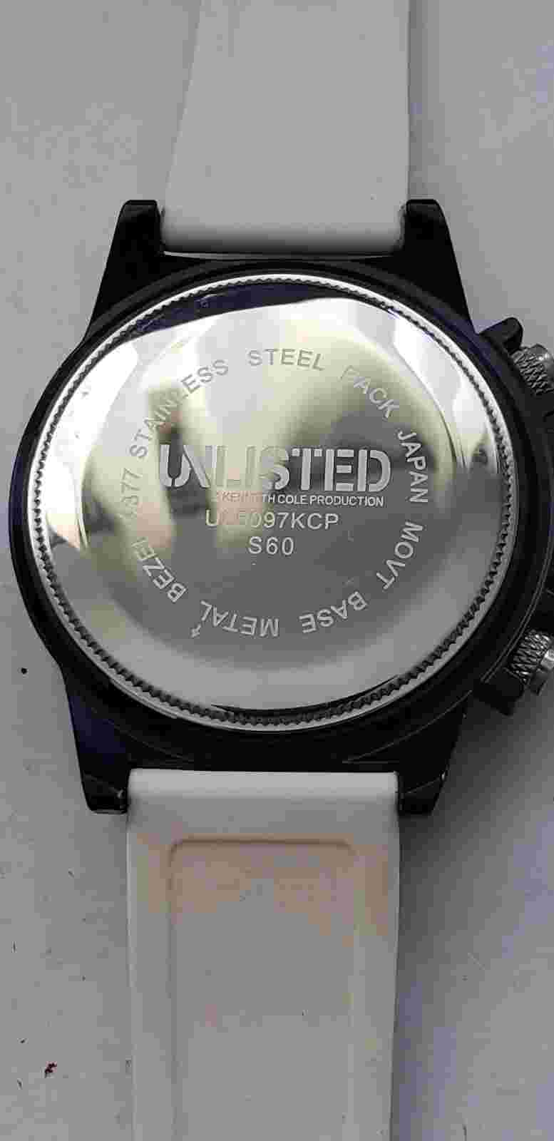Unlisted UL5097KCP Large Right Handed Watch. Black Tone. White Band. New Battery