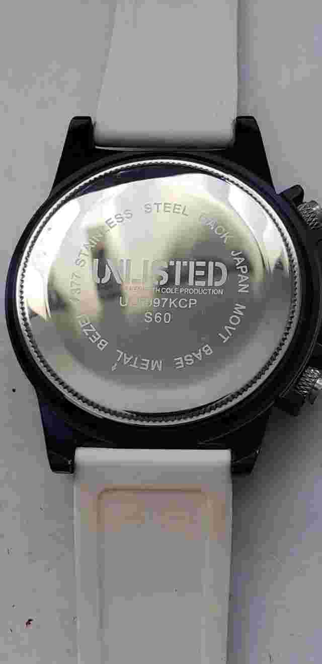 Unlisted UL5097KCP Large Right Handed Watch. Black Tone. White Band. New Battery