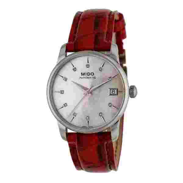 Mido Baroncelli Diamond Watch Automatic SS MOP 11p Date Red M007.207.16.106.00