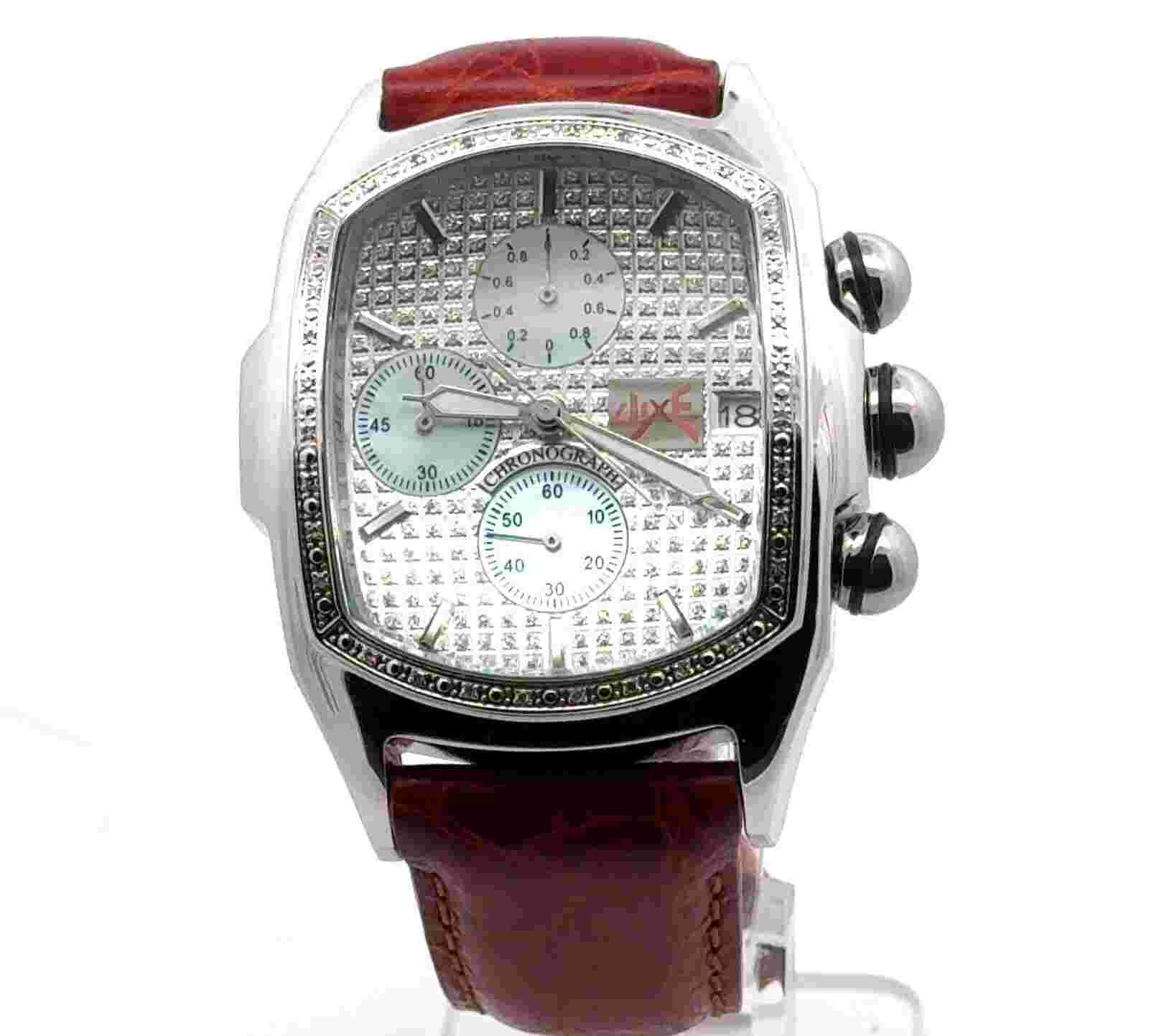 Techno Trend Luxe Men's Diamond Brown Alligator Leather Band Watch