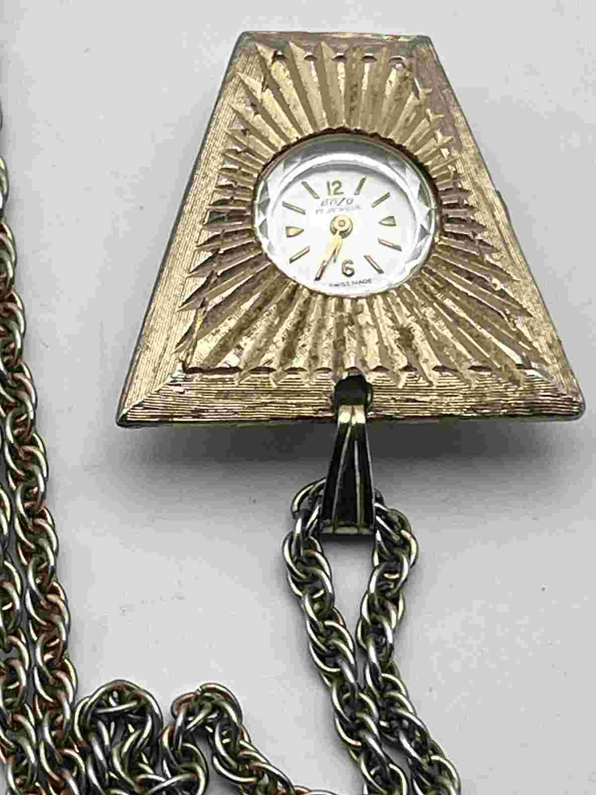 Vintage Enzo 17 Jewels Ladies Goldtone 24” Pendant Watch Wind Up