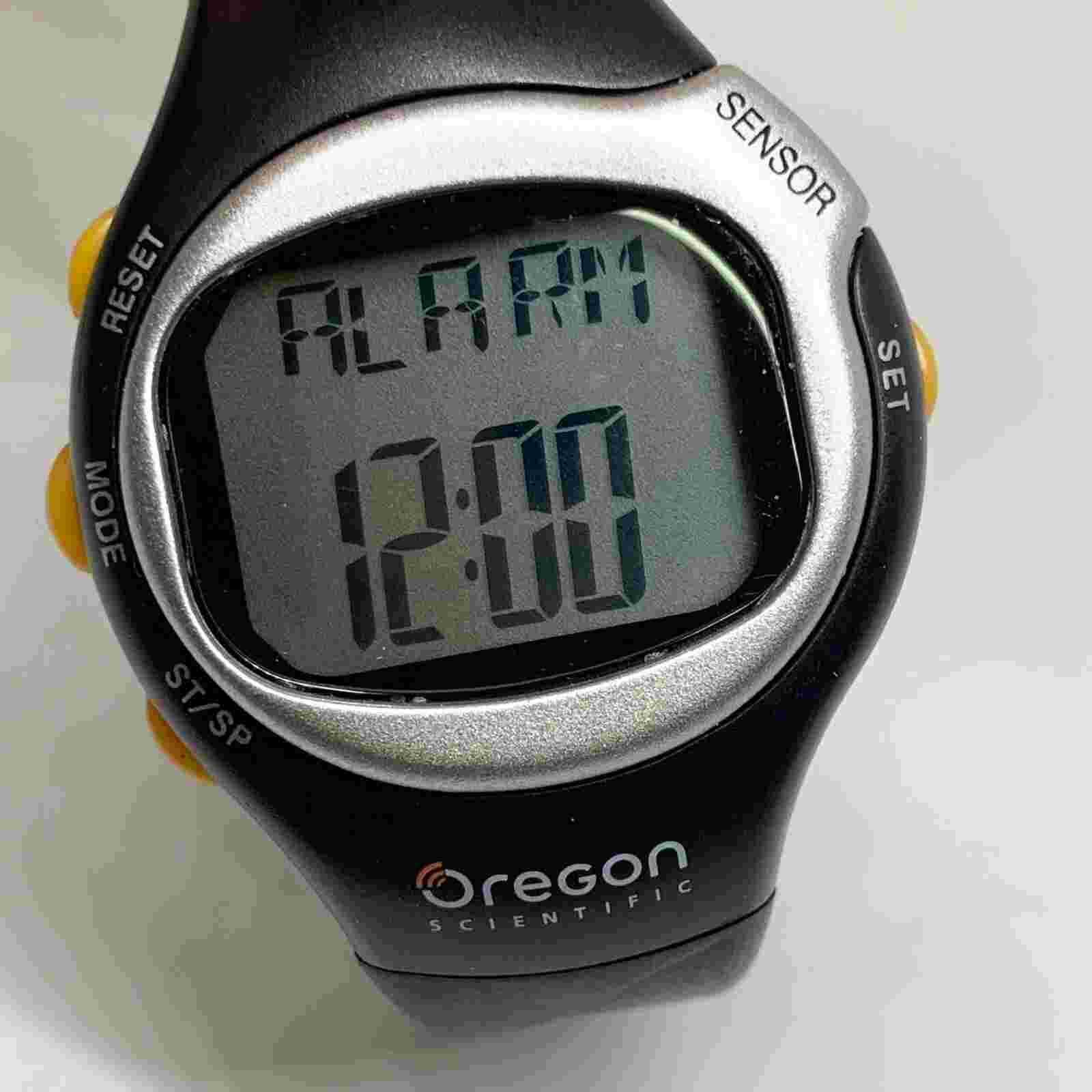 Oregon men’s digita quartz watch alarm chrono, black gray tone 42mm case running