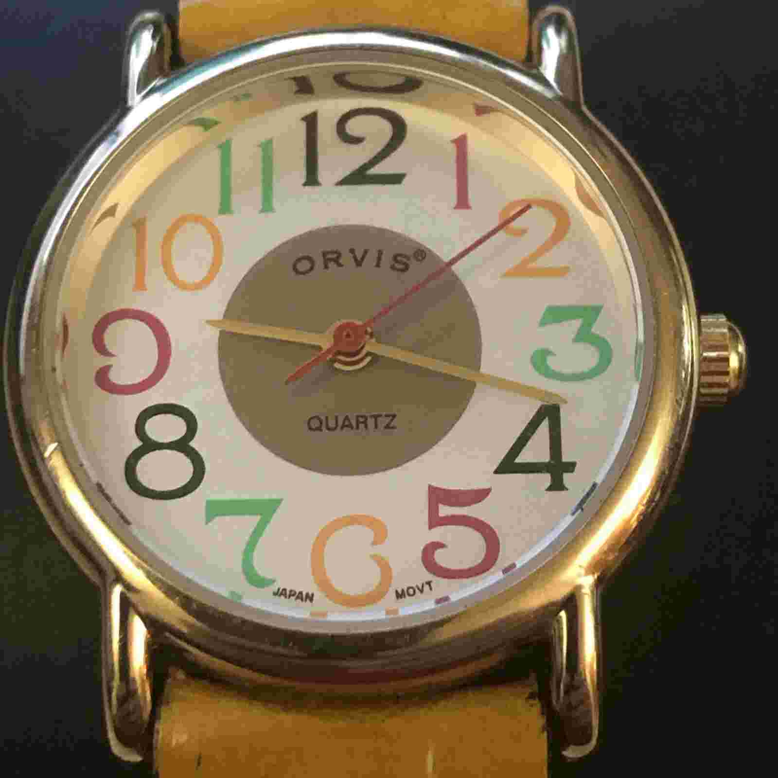 Vtg Orvis Watch Women 26mm Silver Tone Rainbow Patchwork Leather New Battery