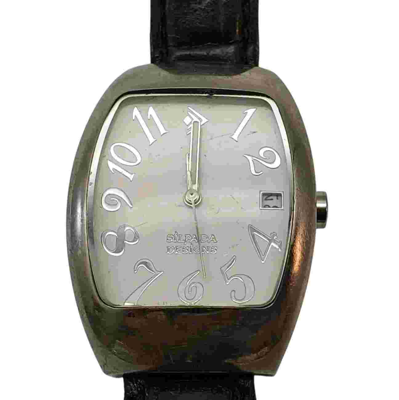 Silpada Designs Silver Tone Black Leather Band Watch Italian Design UNTESTED