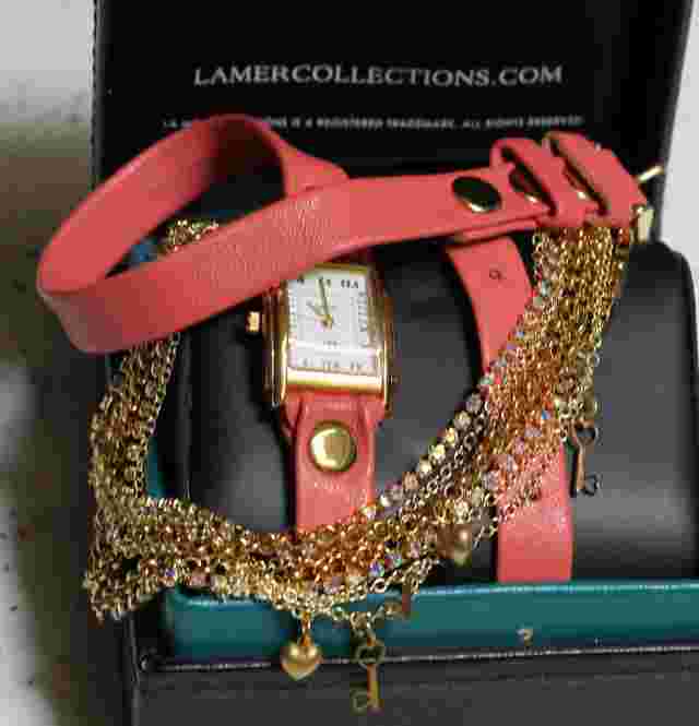 La Mer WATCH Coral Gold TOKYO Crystal Chain wrap bangles jewelry bracelets Lamer