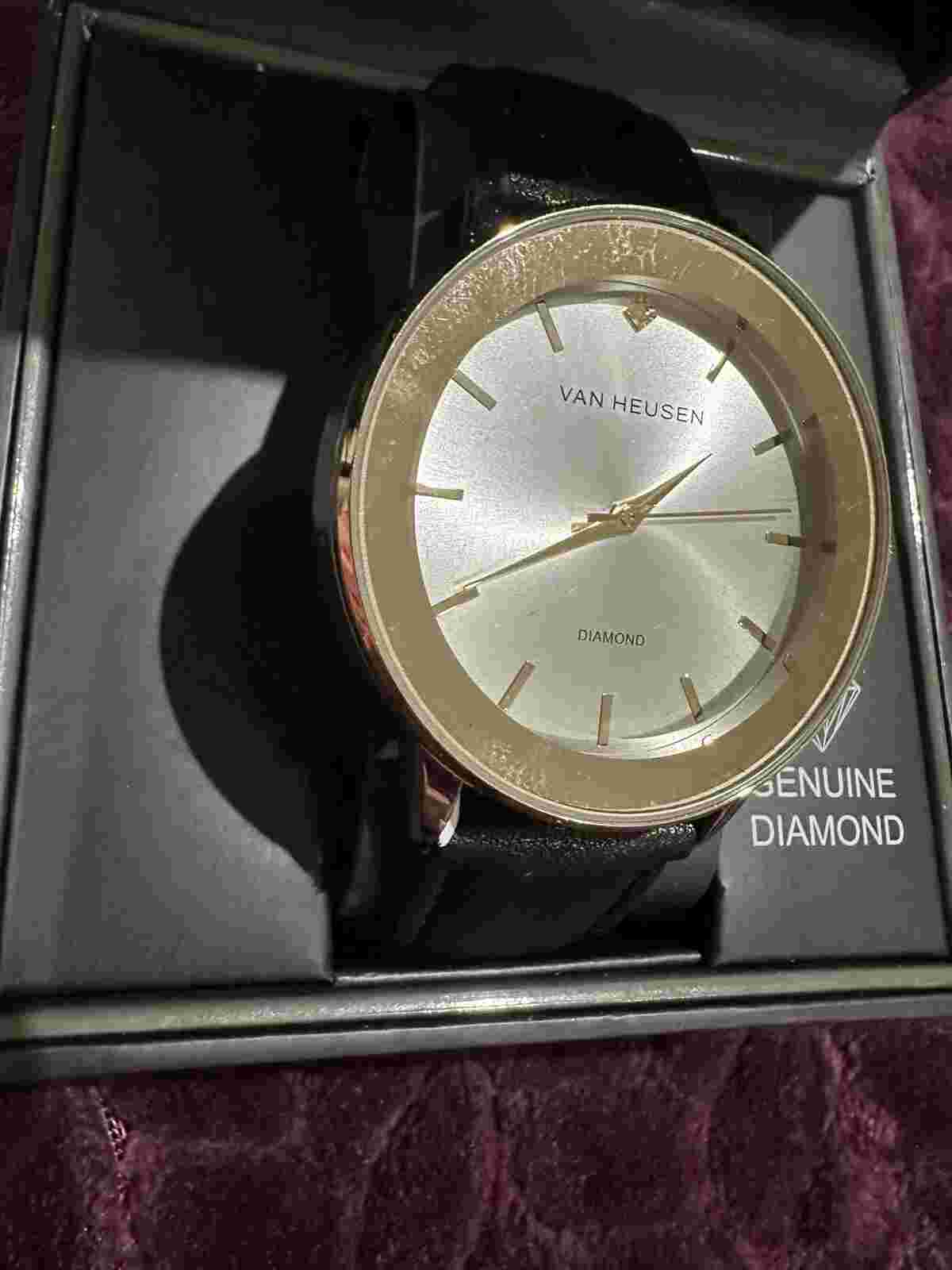 Van Heusen Watch For Men Leather Brand New Black Color