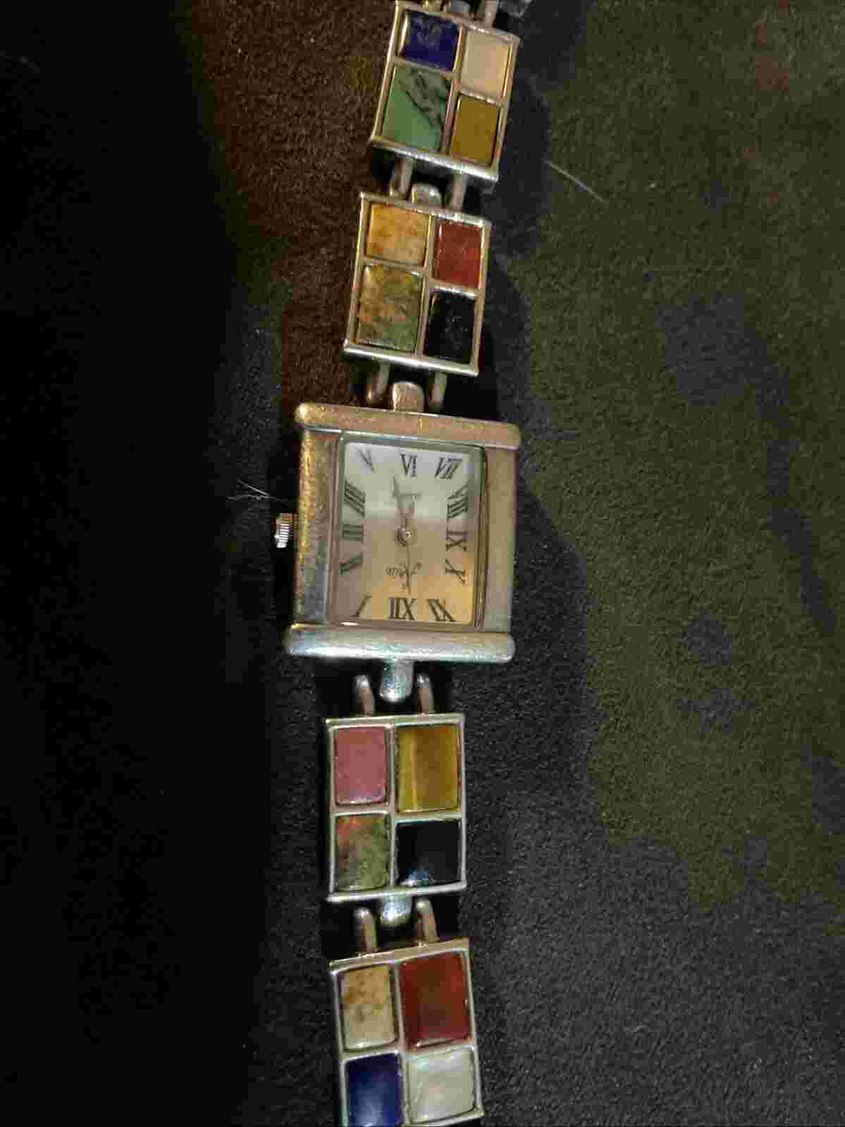 Aria OIT Sterling Silver 925 Watch Southwestern Multi Natural Stone Inlay Lady