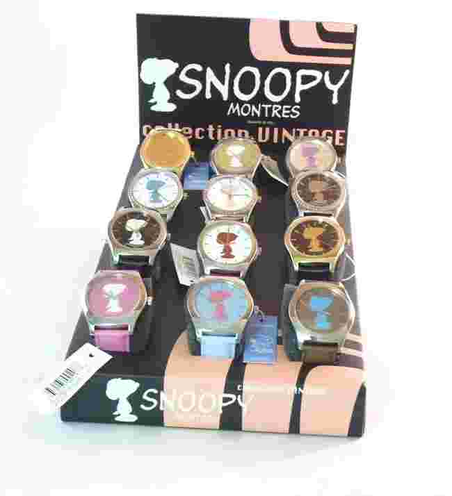 KIT EXPOSITOR 12 WATCHES QUARTZ SNOOPY VINTAGE TRANSPORT INCLUDED