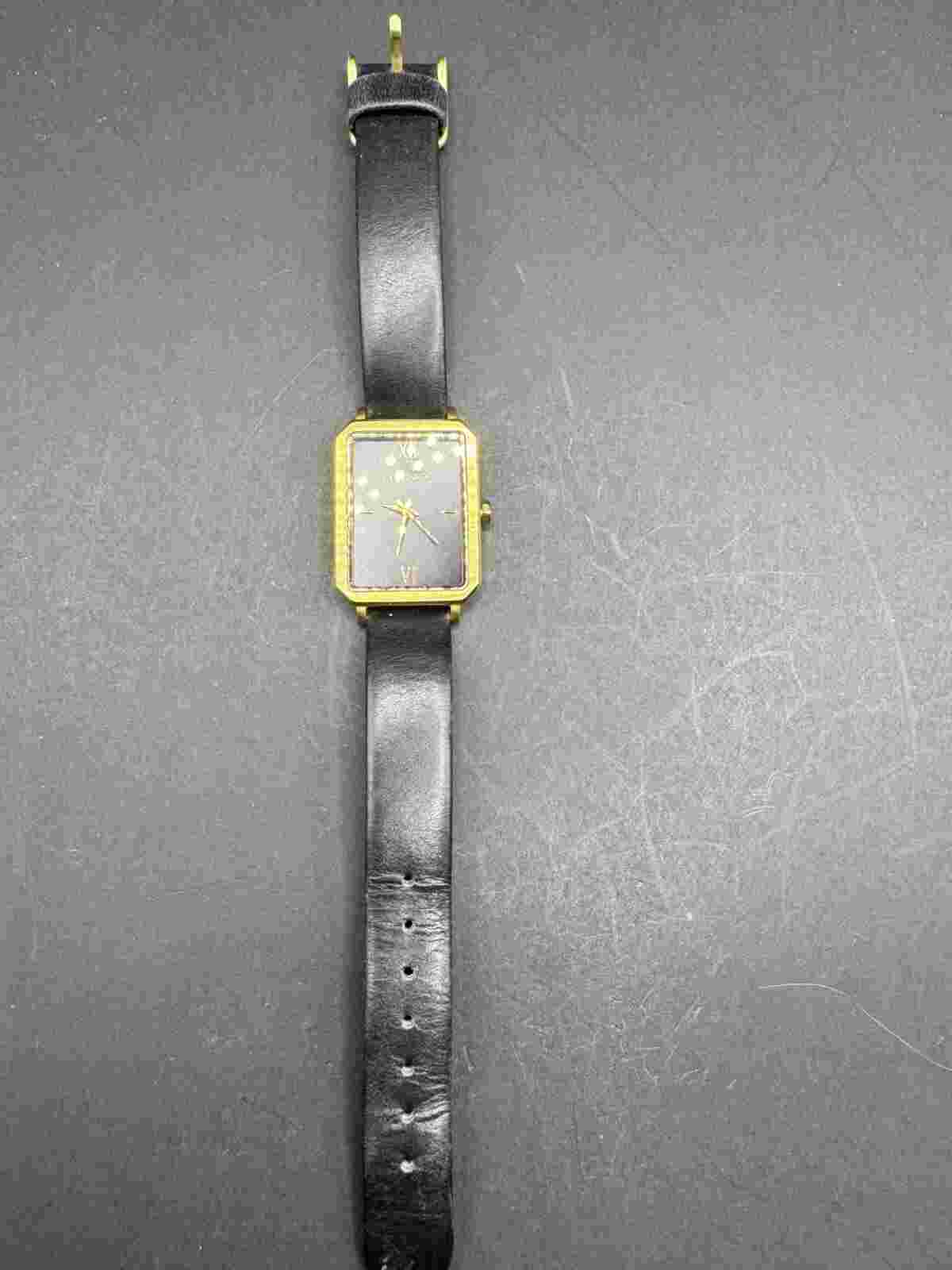 Vincero Ava Gold Tone Black Dial Black Leather Strap Women's Rectangle Watch