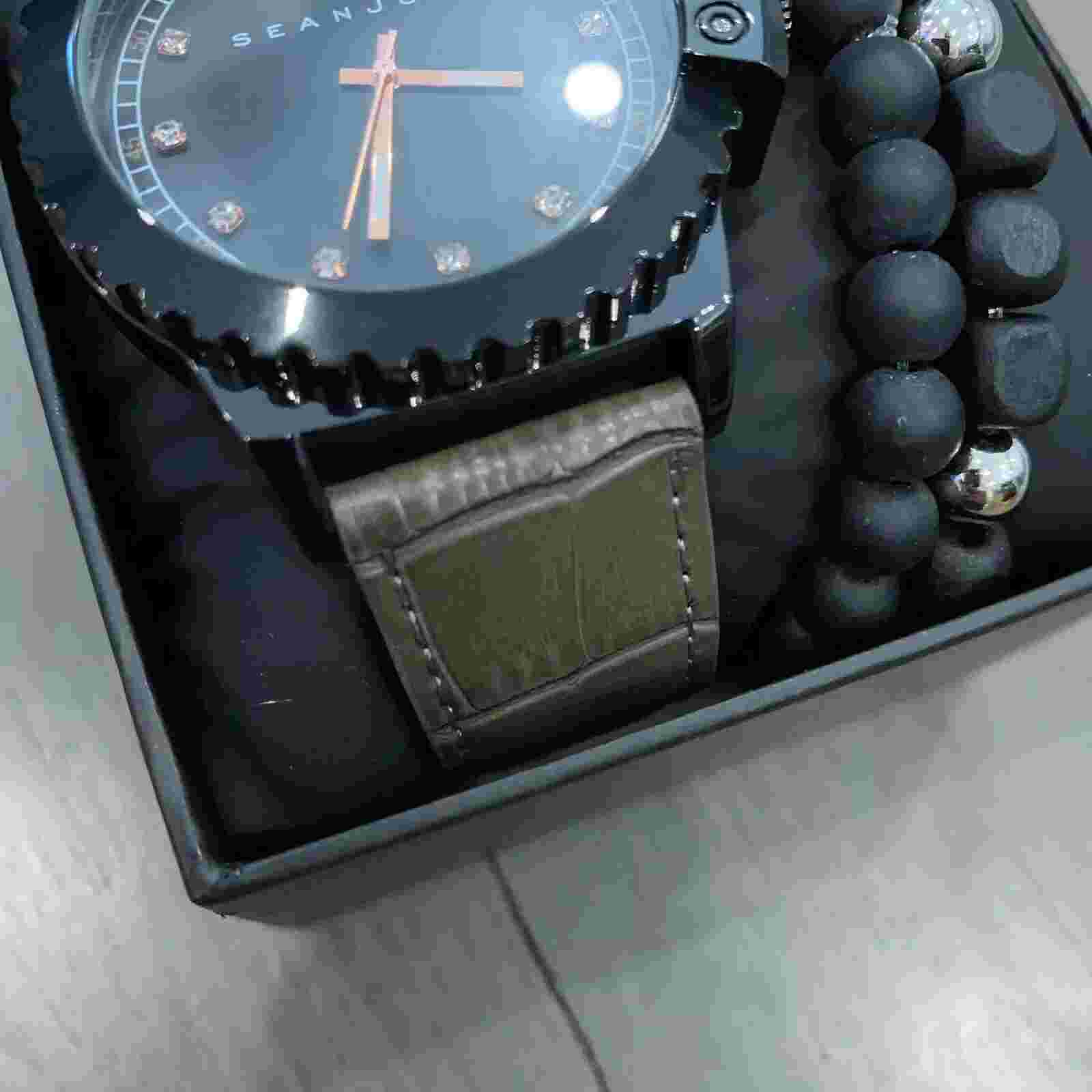 Sean John Men's Black w/ Gray Croc Strap Analog Watch & Bracelet New SJ51029002