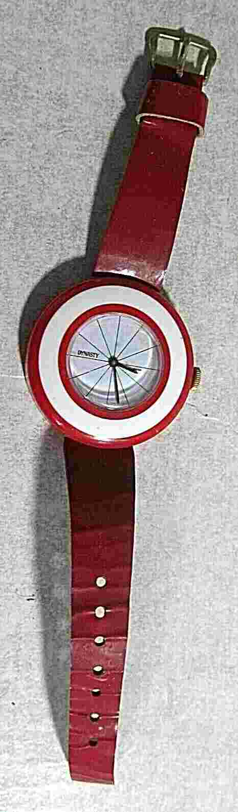 Dynasty Womens Manual Round Watch Swiss Mid-Century Modern Red & White Plastic?