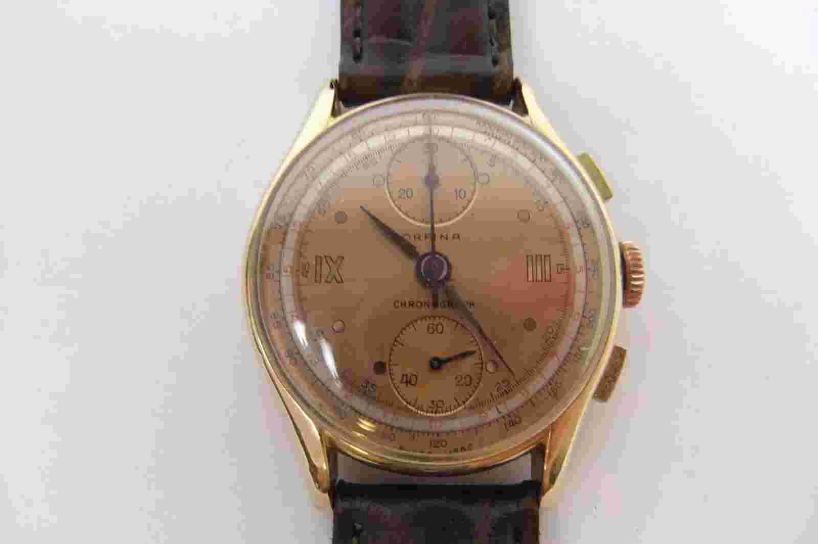 Vintage Swiss Made ORFINA Chronograph Watch 18K Gold