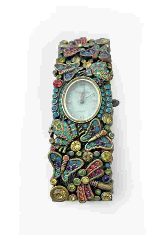 HEIDI DAUS "Spring Bling" Crystal Hinged Bangle Watch - Lg