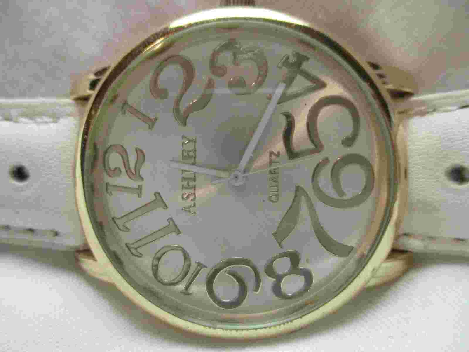 Ashley Princess Big Faced Watch, White Buckle Band