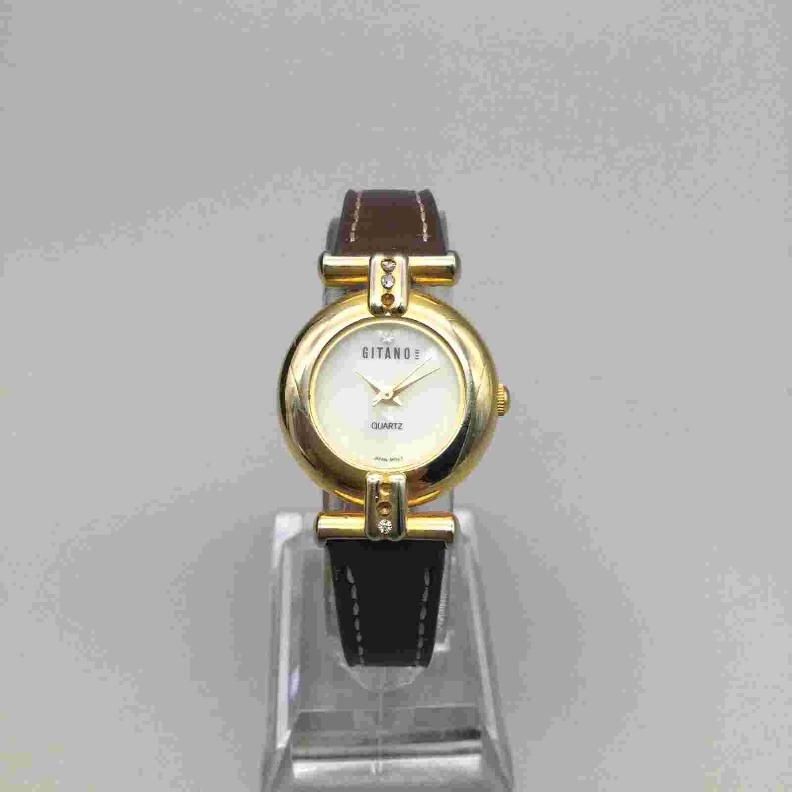 Vtg Gitano Watch Women 24mm Gold Tone Oval MOP Dial Leather Band New Battery