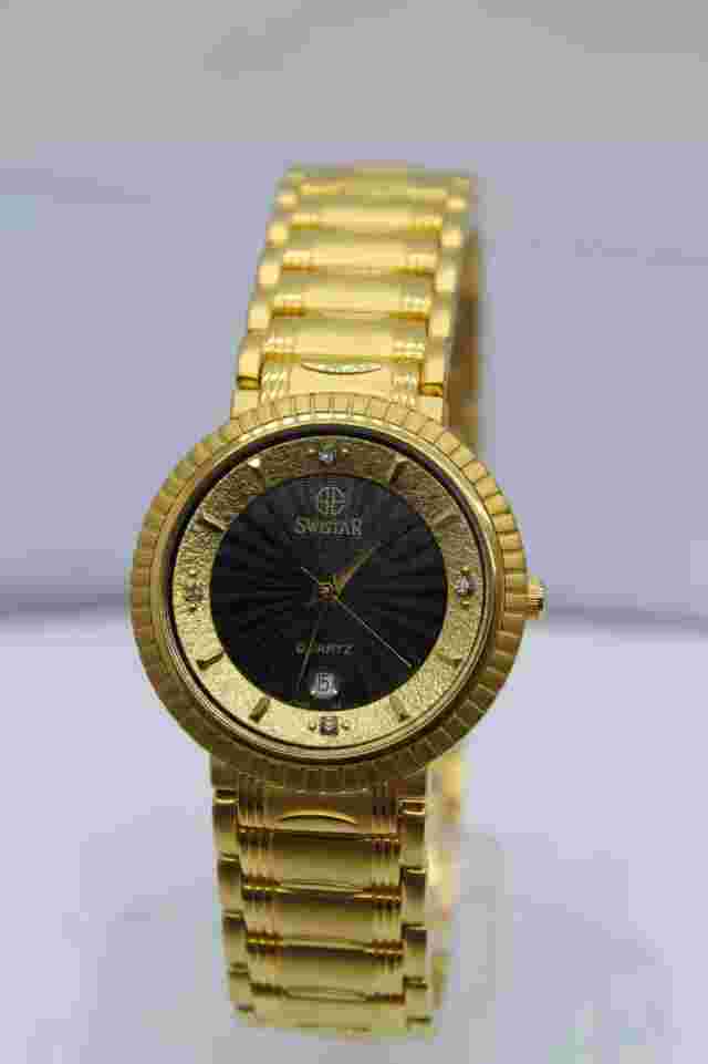 MINT SWISTAR ELECTRO PLATED 22K GOLD QUARTZ SWISS MADE UNISEX WATCH EXC++