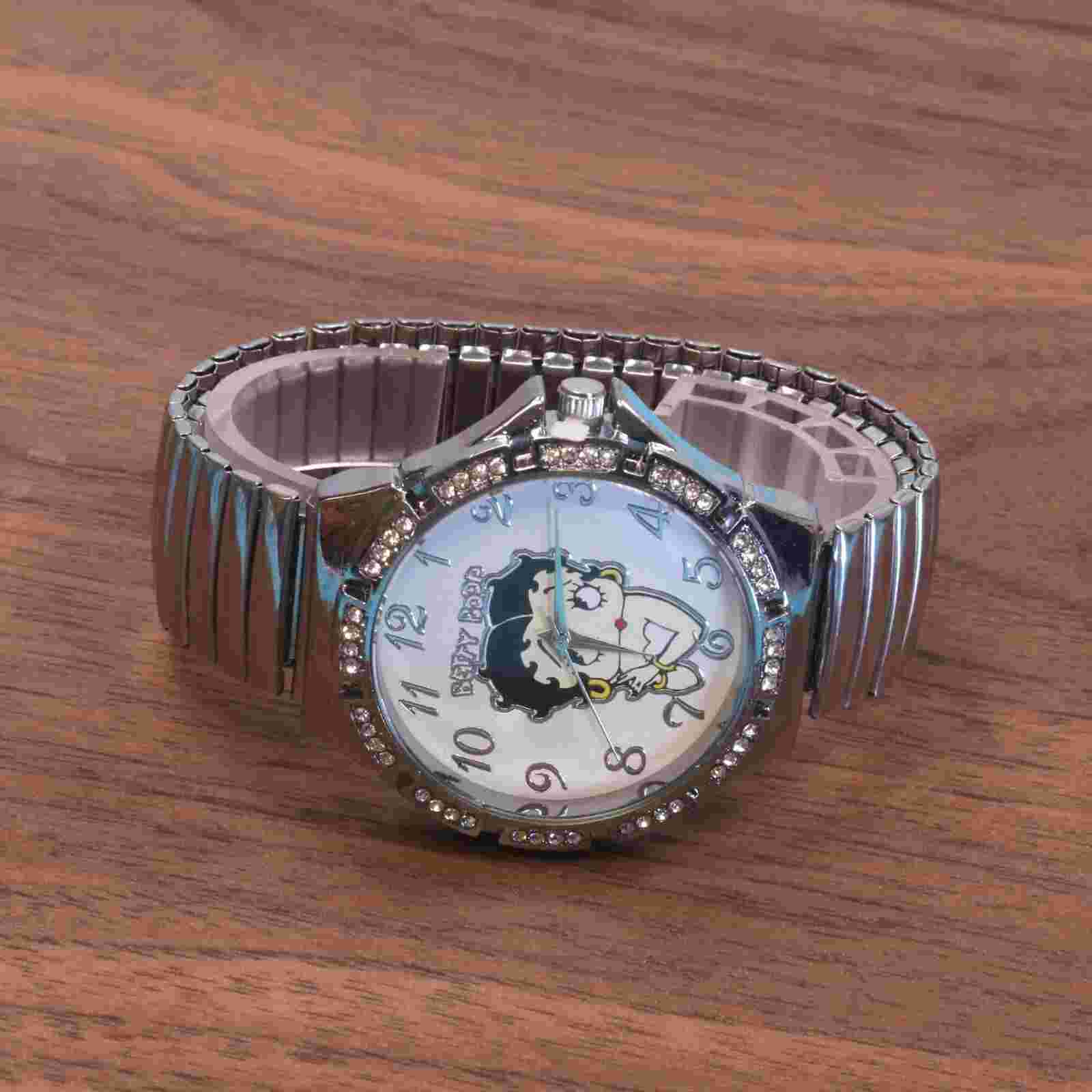 Betty Boop Women's Silver Finish Analog Wristwatch  stretch band