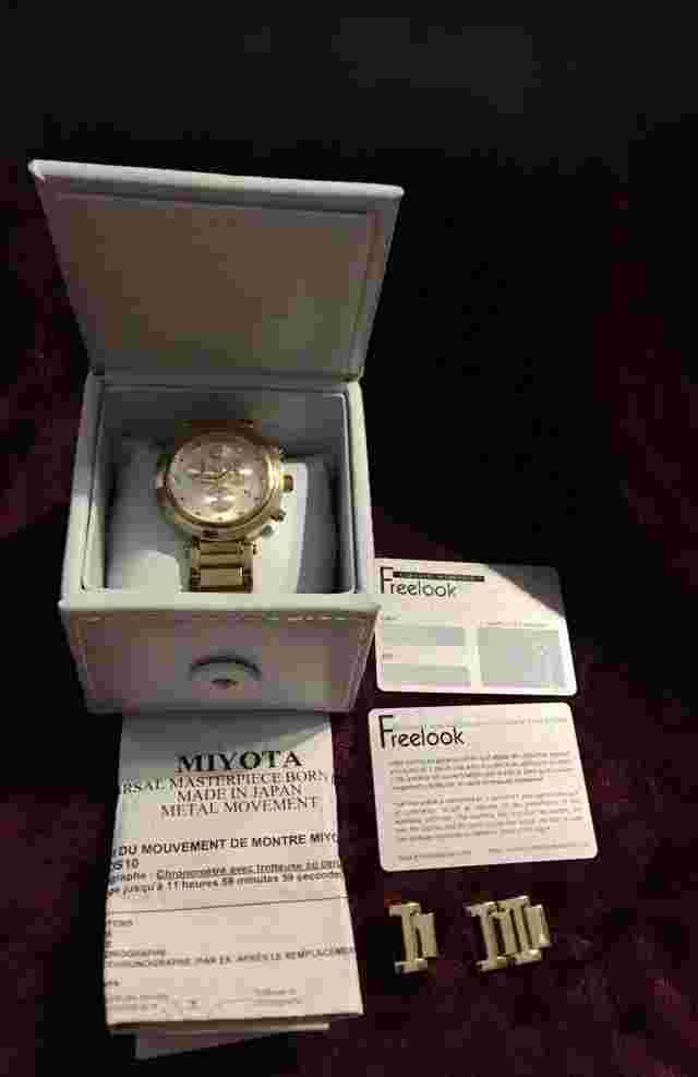 FREELOOK WATCH  ~GOLD PLATED~  STAINLESS HA1136CHMG/3 ~5ATM WATER RESISTANT