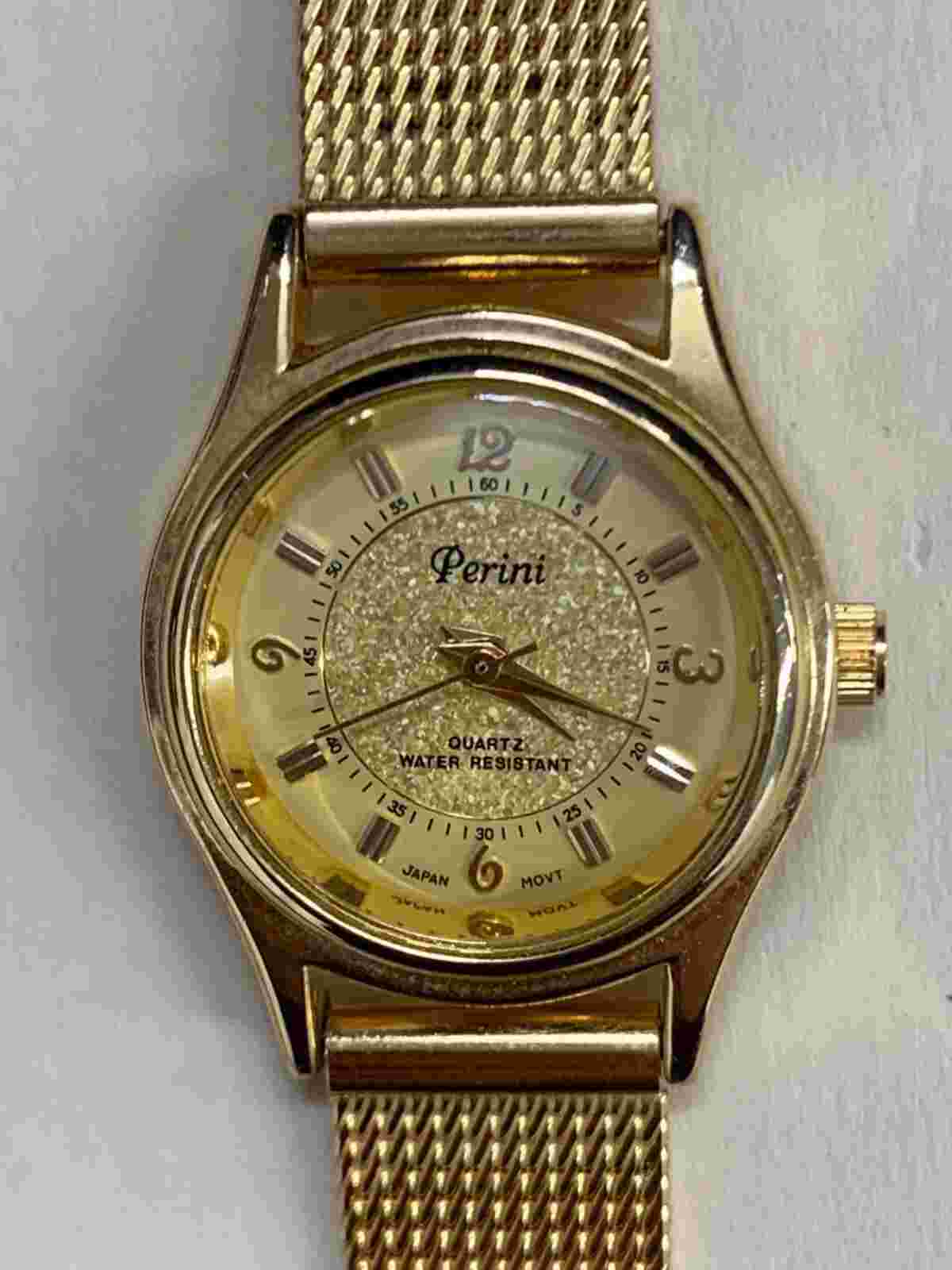 Perini Ladies Gold Toned Gold Flakes Shiny Watch Quartz Beautiful! New Battery!