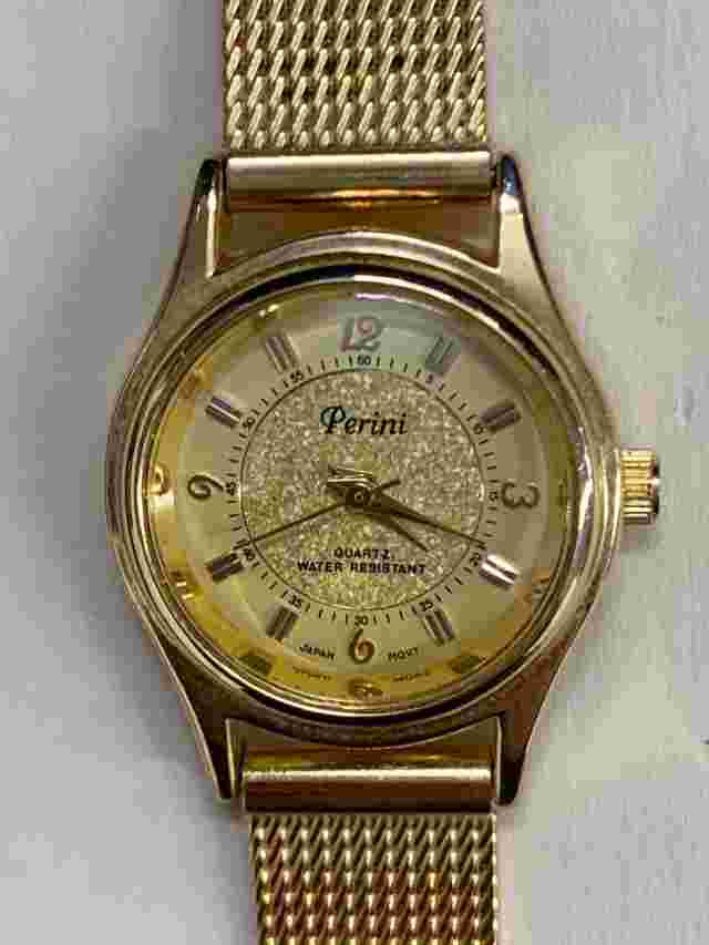 Perini Ladies Gold Toned Gold Flakes Shiny Watch Quartz Beautiful! New Battery!