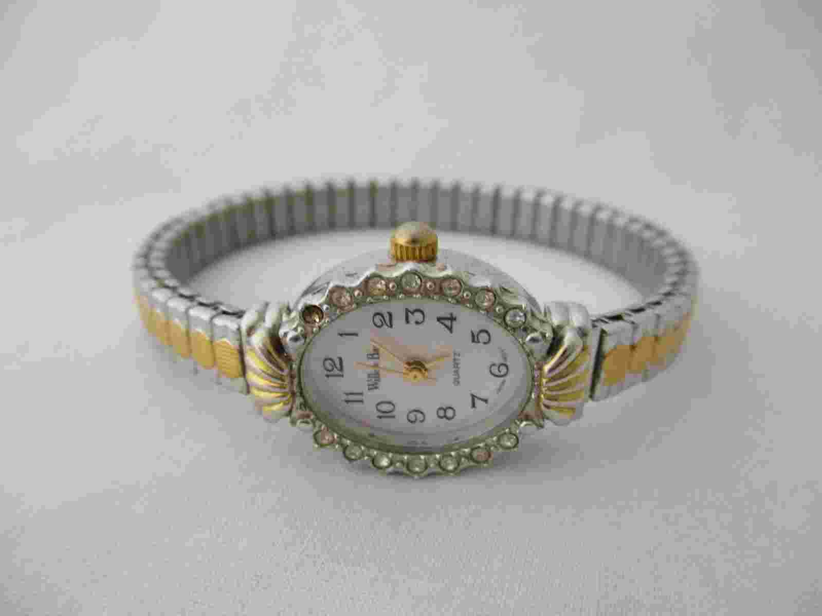 Willow Bay Women's Two Toned Watch Stretch Band Analog Rhinestones
