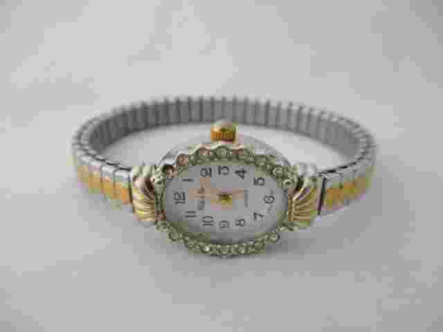 Willow Bay Women's Two Toned Watch Stretch Band Analog Rhinestones