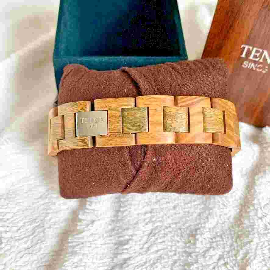 Tense Men's Wooden Collection Watch "Tan" Wood 8" Closed w/Manual New Battery