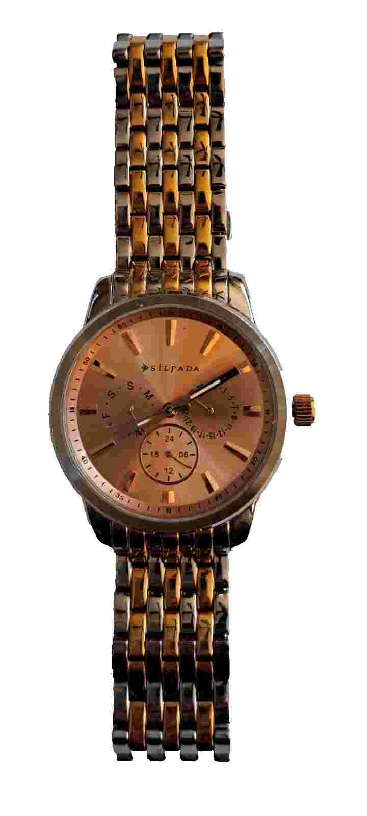 Silpada Mens Dual Tone Steel Japan Movt Analog Quartz Watch~Day Date~New Battery