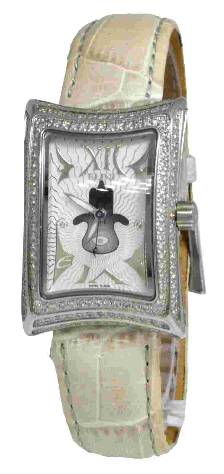 Elini Nazar Lucky Hand Hamsa Steel Diamond Ladies Quartz Watch on Leather Strap