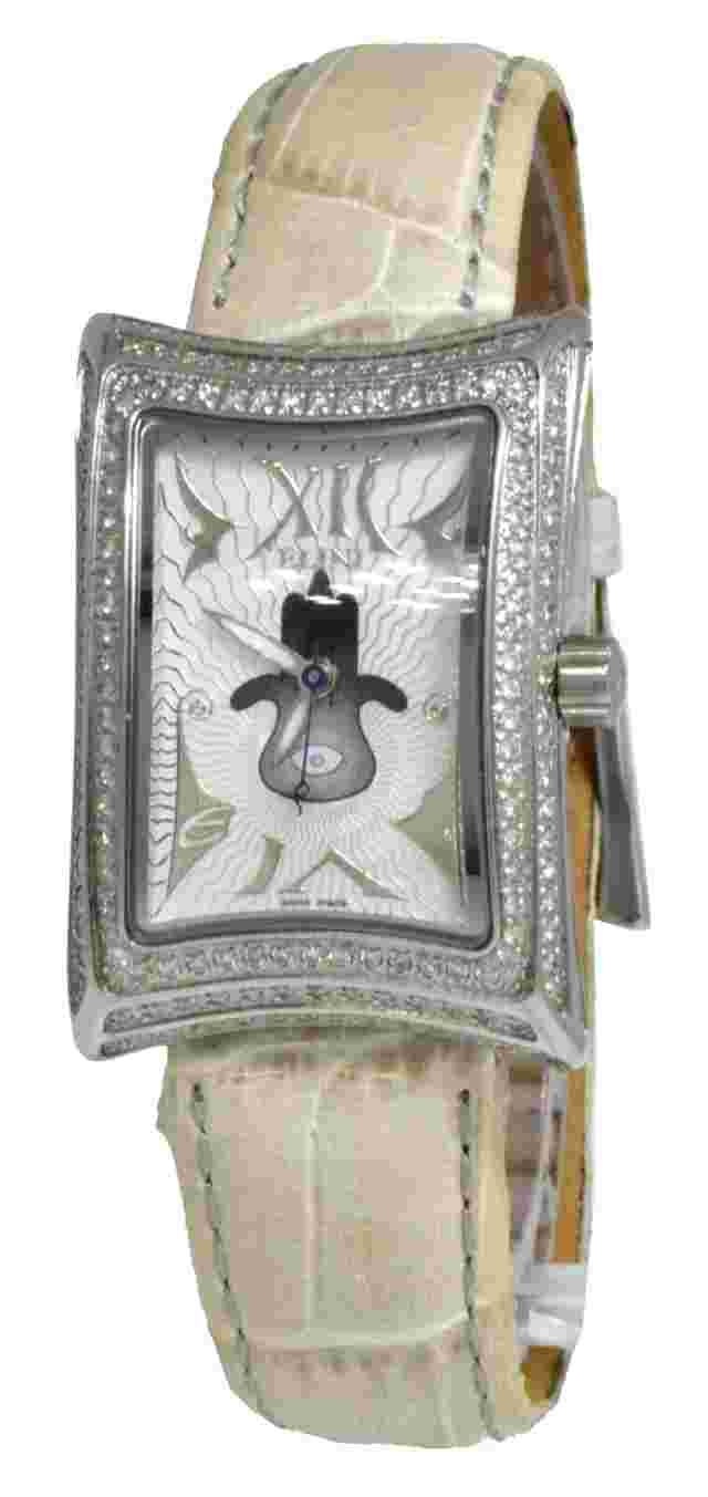 Elini Nazar Lucky Hand Hamsa Steel Diamond Ladies Quartz Watch on Leather Strap