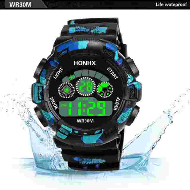 HONHX Men Camouflage Watch Digital Quartz Military  LED Waterproof Sport Watch