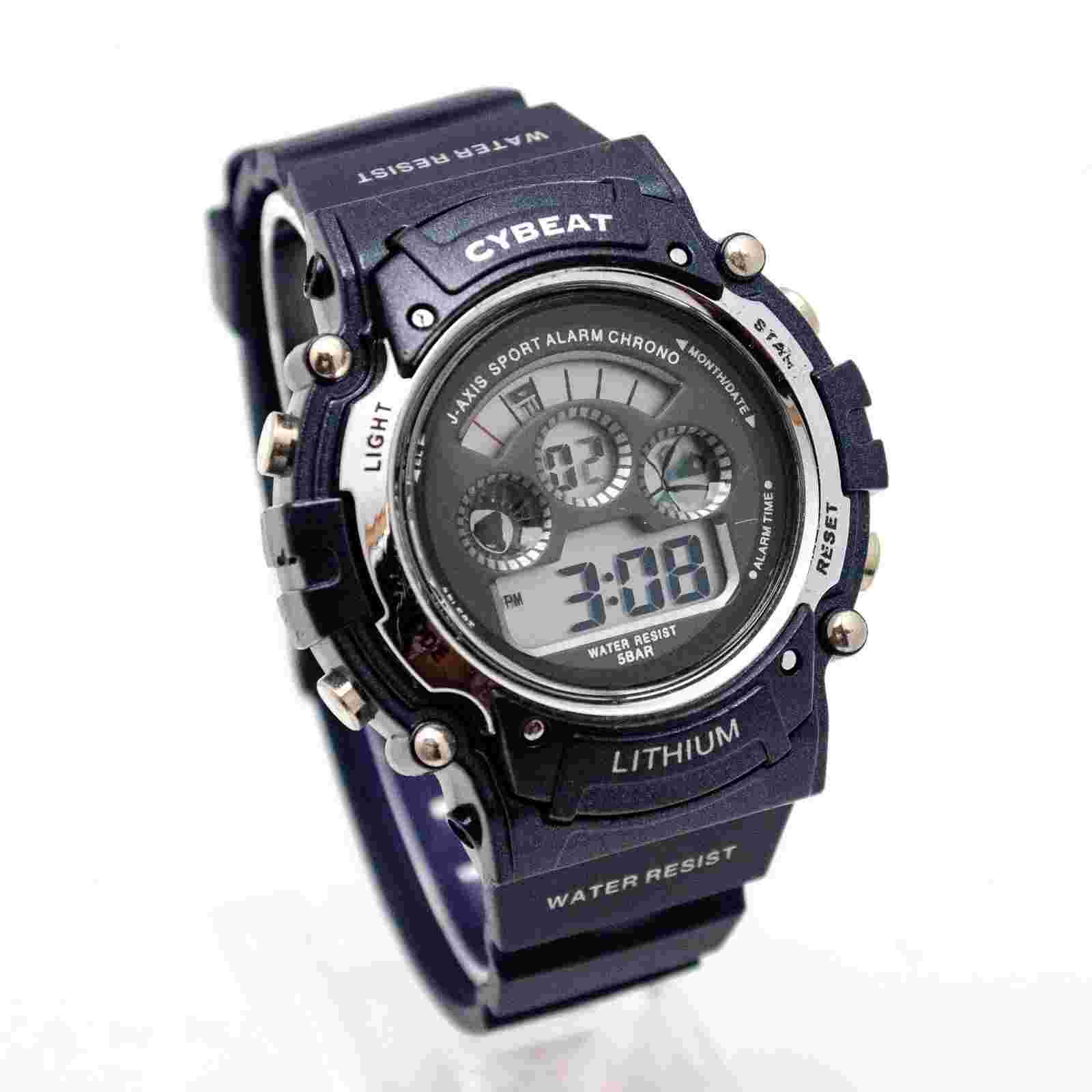 J･AXIS SUNFLAME Watch CYBEAT LITHIUM Black Digital Unisex S.F.9.E Used WR5BAR