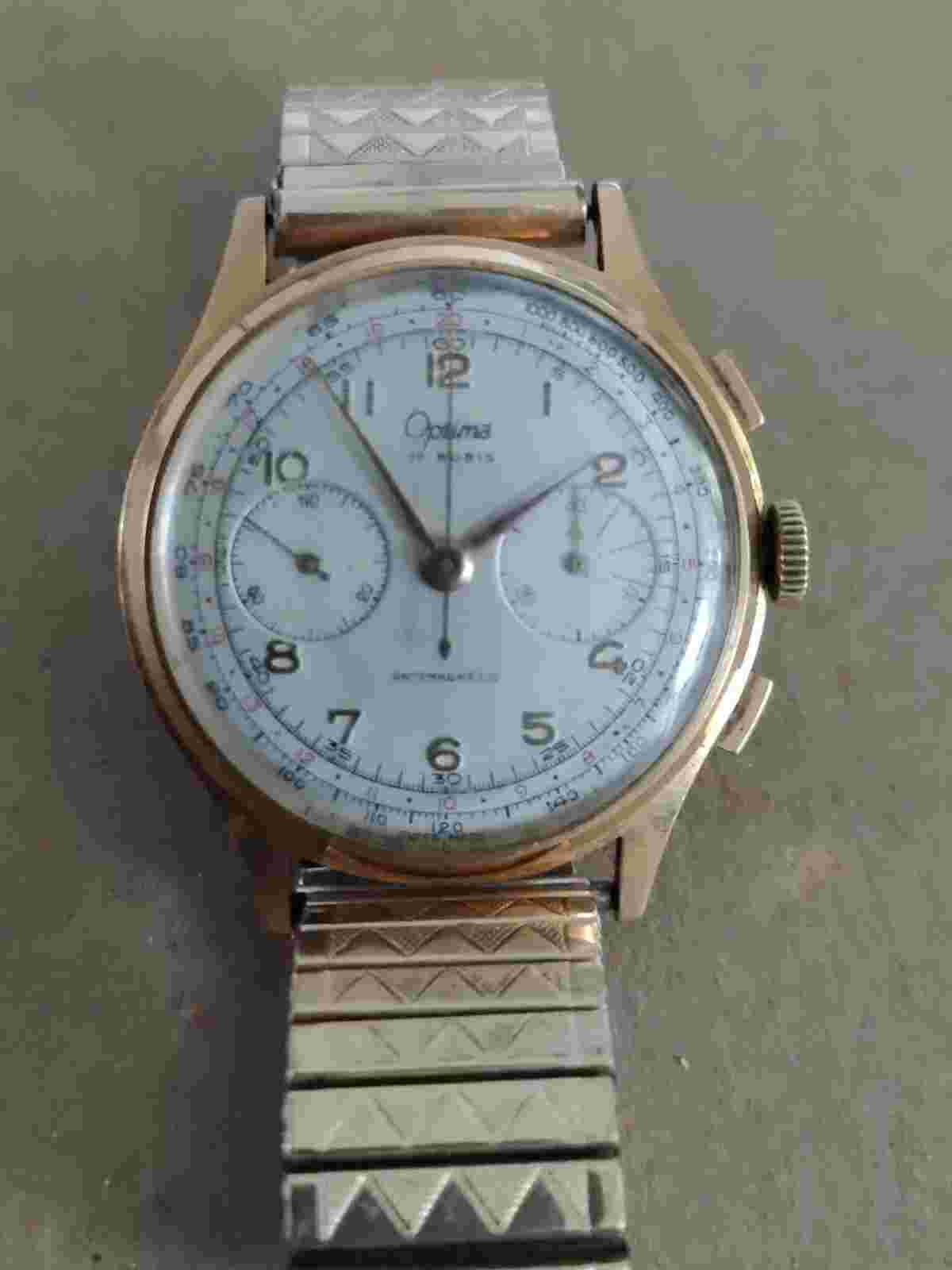 Optima Chronograph Watch 17 Jewels Gold Plated, To Be Revised.