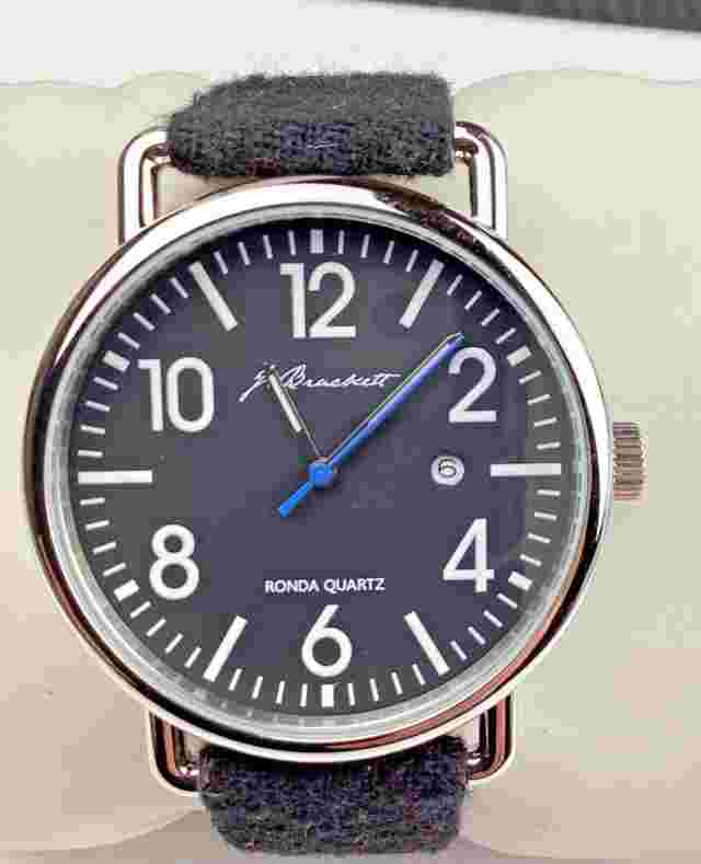 Men’s J. Brackett 42MM Date Silver Case Black Dial 5ATM Ronda Quartz Watch Runs