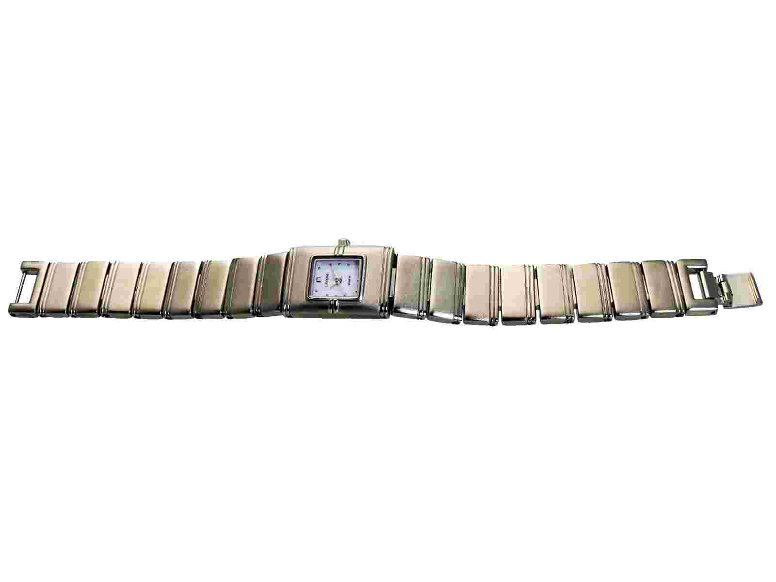 LAVONI:WOMENS' SILVER/GOLD METAL FINISH RECTANGLE CASE  ANALOG QUARTZ WATCH