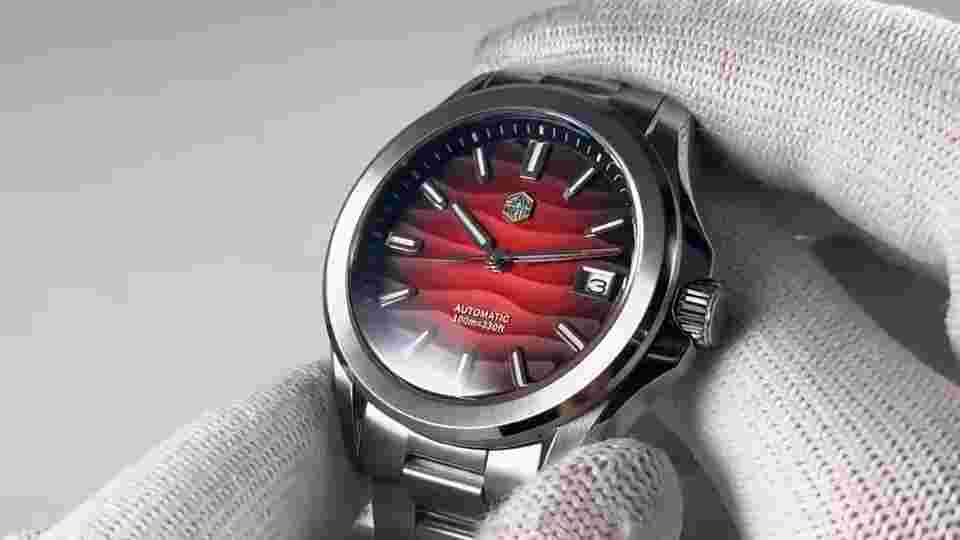 New 2024 San Martin SN0129 GMT Watch 39mm Automatic 100M Seiko NH35 RED Desert