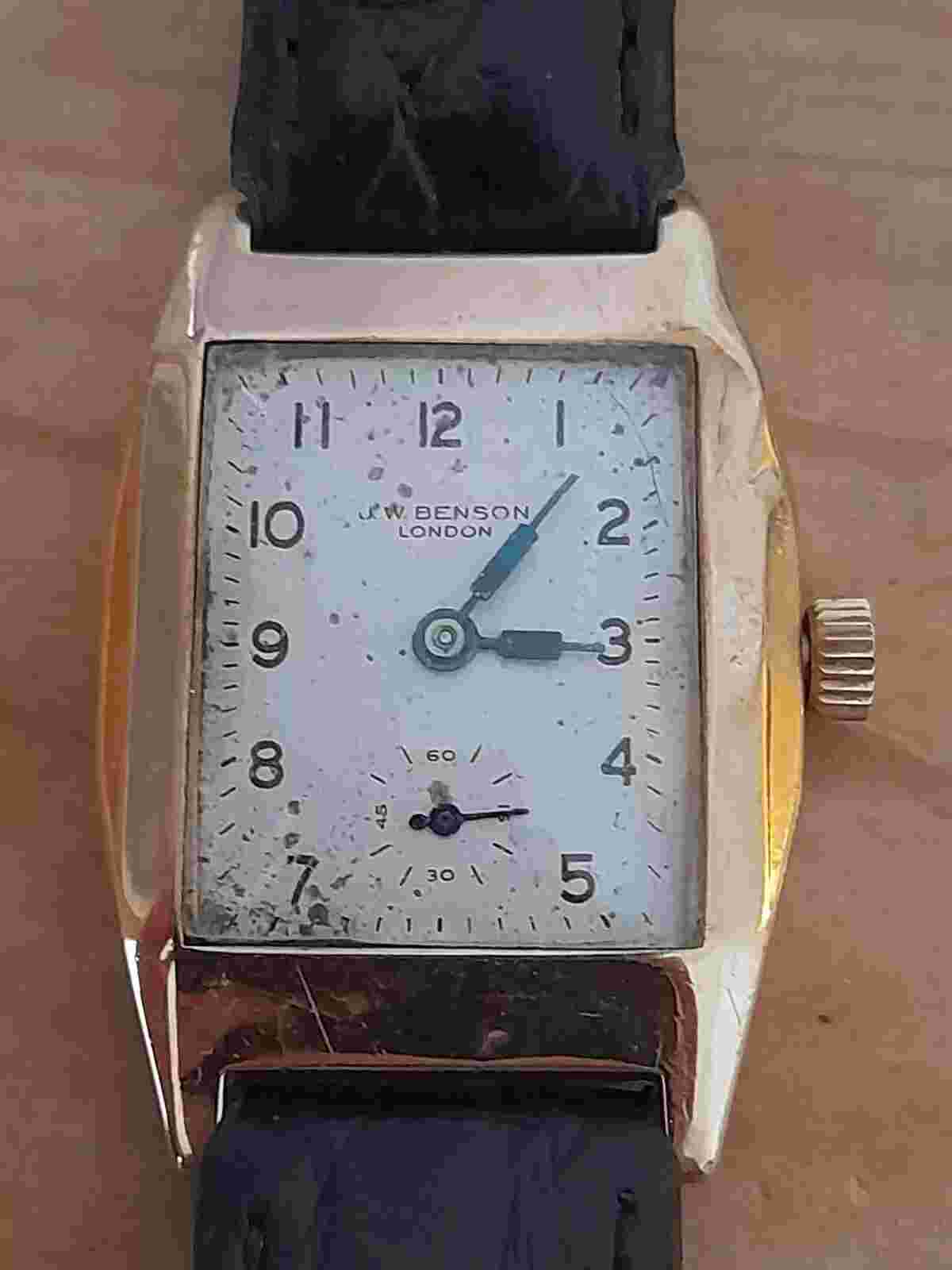 J W Benson Tank Men's Watch 1950s Gold