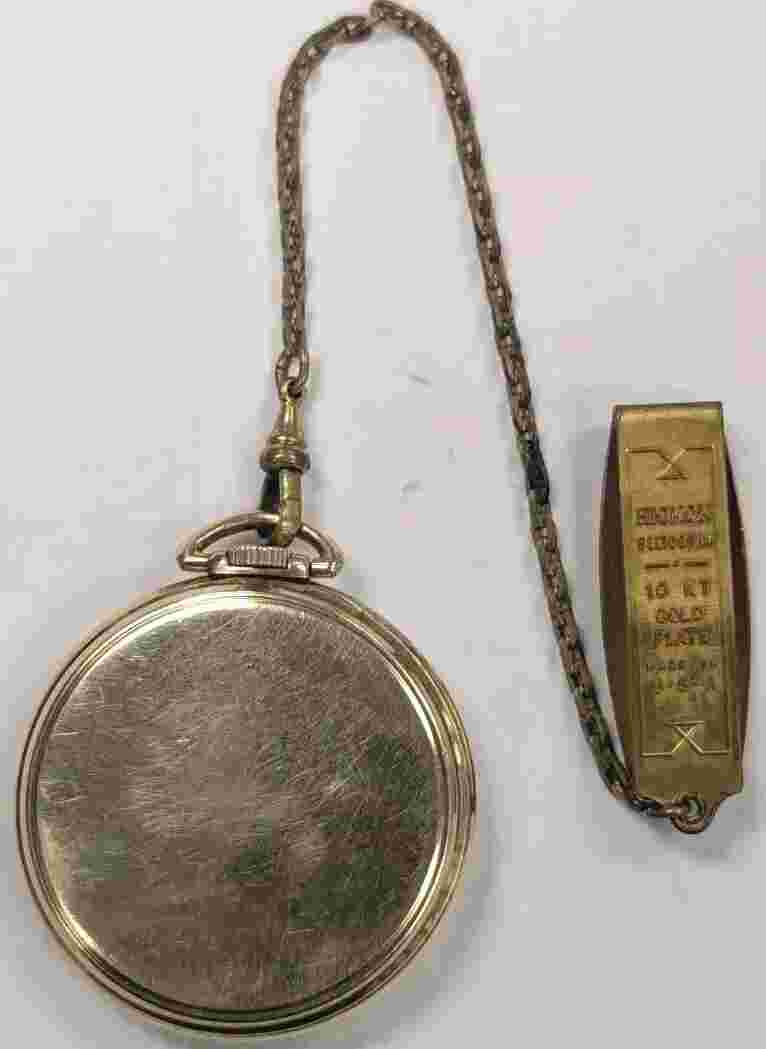 PIERCE PXA SWISS POCKET WATCH-17 JEWELS-44 MM.  RGP KEYSTONE CASE-*RUNNING*