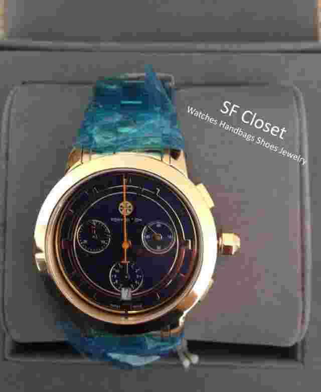 New in box Tory Burch Gold/Navy Chronograph 37mm Tb1013 Watch
