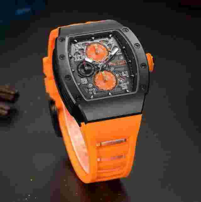 MEGIR Quartz Luxury Barrel Chronograph Silicone Sport 30M Waterproof Diver Watch
